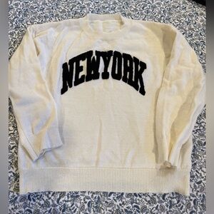 SHEIN- New York Cream Crewneck Sweater with Black Lettering